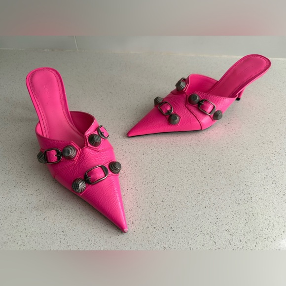 Balenciaga Cagole Leather Kitten Heels Fuchsia Pink Size EU 35 US 5 - Picture 6 of 11